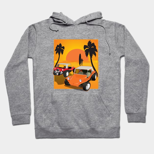 Dune Buggy  Front and Back with Sunset and Surfer Dune Buggies Hoodie by PauHanaDesign